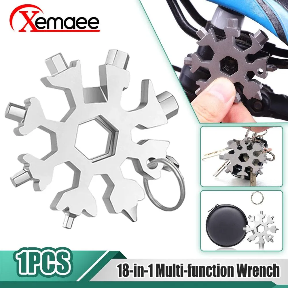 18 in 1 Snowflake Spanner Keyring - Hex Multifunction Outdoor Hike Wrench Key Ring Pocket - Multipurpose Camp Survive Hand Tools