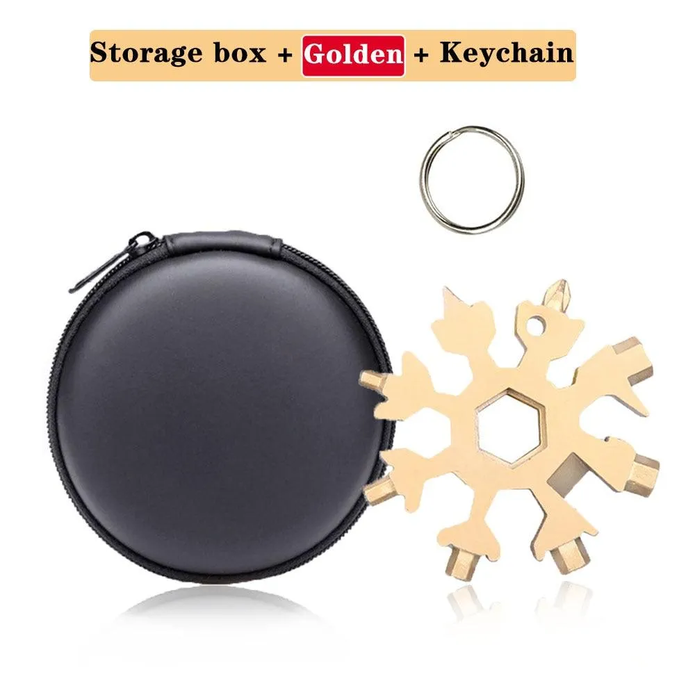 18 in 1 Snowflake Spanner Keyring - Hex Multifunction Outdoor Hike Wrench Key Ring Pocket - Multipurpose Camp Survive Hand Tools