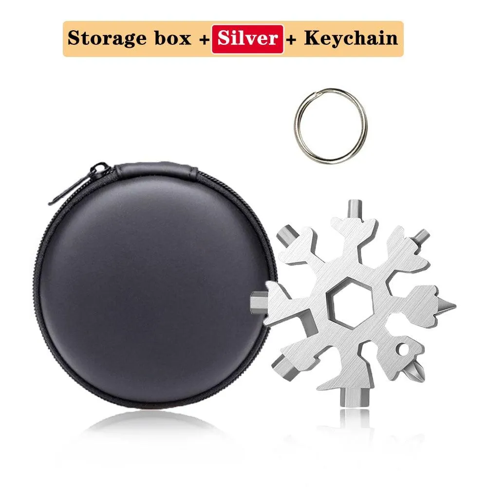 18 in 1 Snowflake Spanner Keyring - Hex Multifunction Outdoor Hike Wrench Key Ring Pocket - Multipurpose Camp Survive Hand Tools