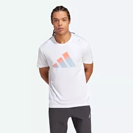 adidas Men's Running T-Shirt - White Fitness Top with 3 Bar Icon, Aeroready