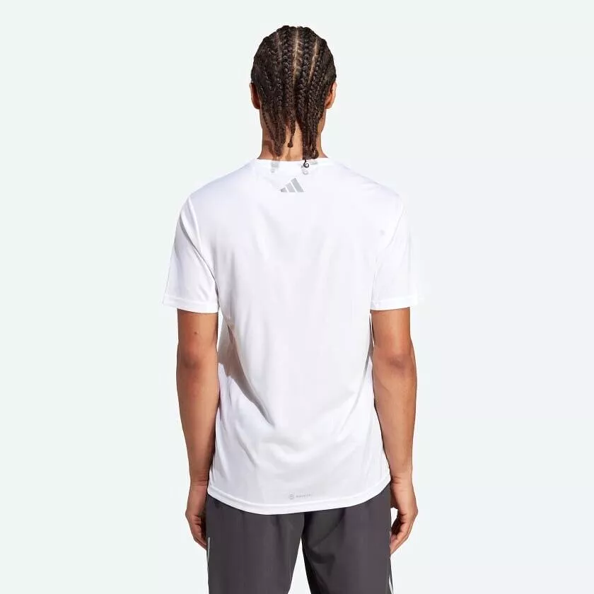 adidas Men's Running T-Shirt - White Fitness Top with 3 Bar Icon, Aeroready