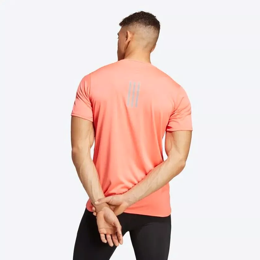 adidas Mens Running T-Shirt, White/Black/Coral, Reflective, Breathable