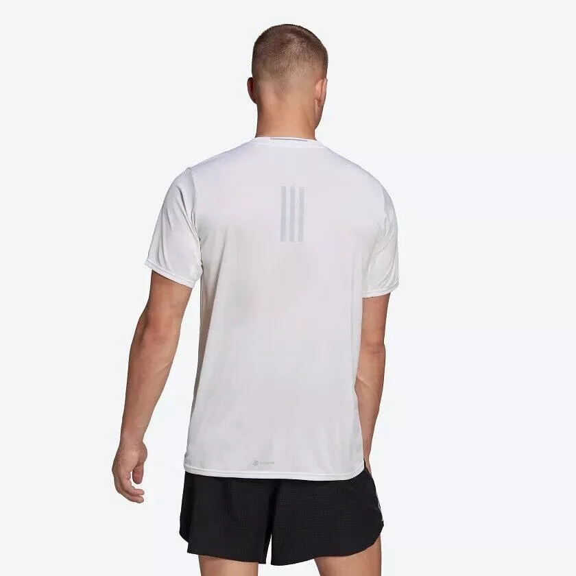 adidas Mens Running T-Shirt, White/Black/Coral, Reflective, Breathable