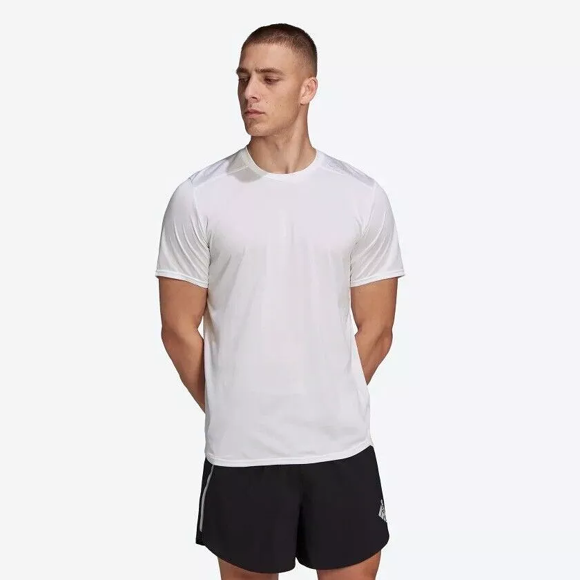 adidas Mens Running T-Shirt, White/Black/Coral, Reflective, Breathable