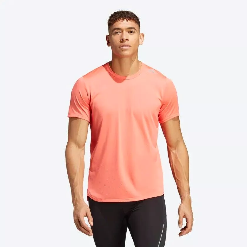 adidas Mens Running T-Shirt, White/Black/Coral, Reflective, Breathable