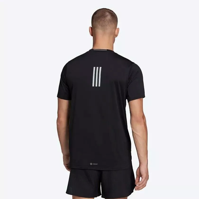 adidas Mens Running T-Shirt, White/Black/Coral, Reflective, Breathable