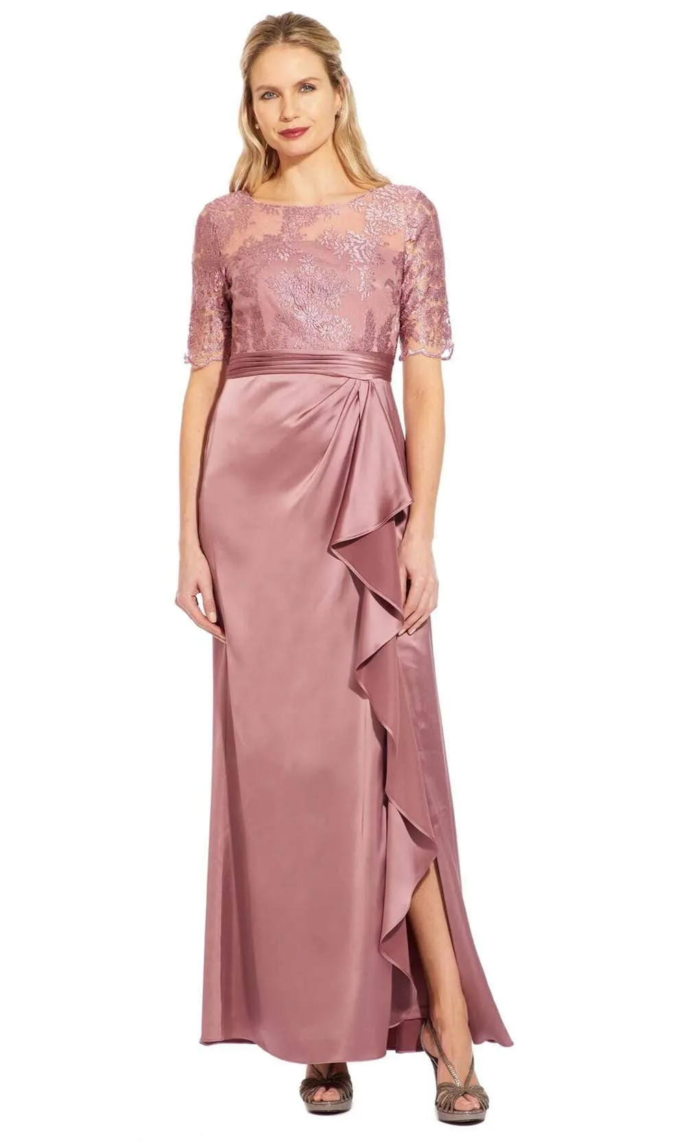 Adrianna Papell embroidered satin sheath dress – AP1E205141