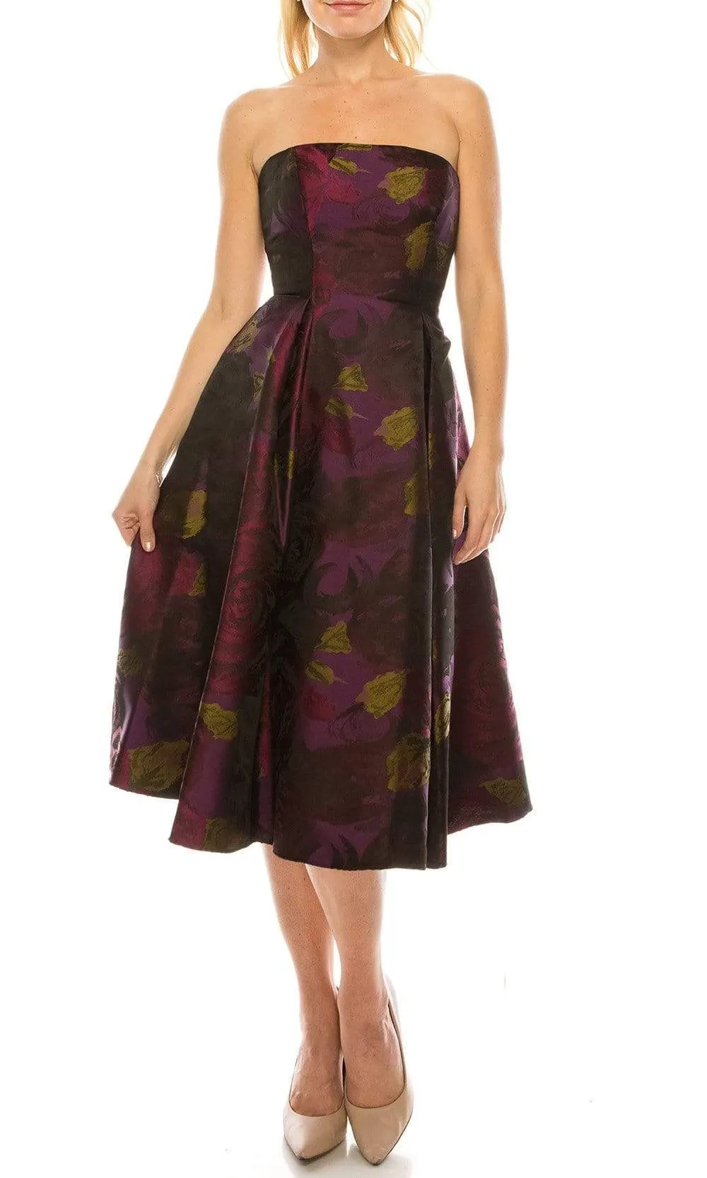 Adrianna Papell - Floral Tea Length Dress - 41887910