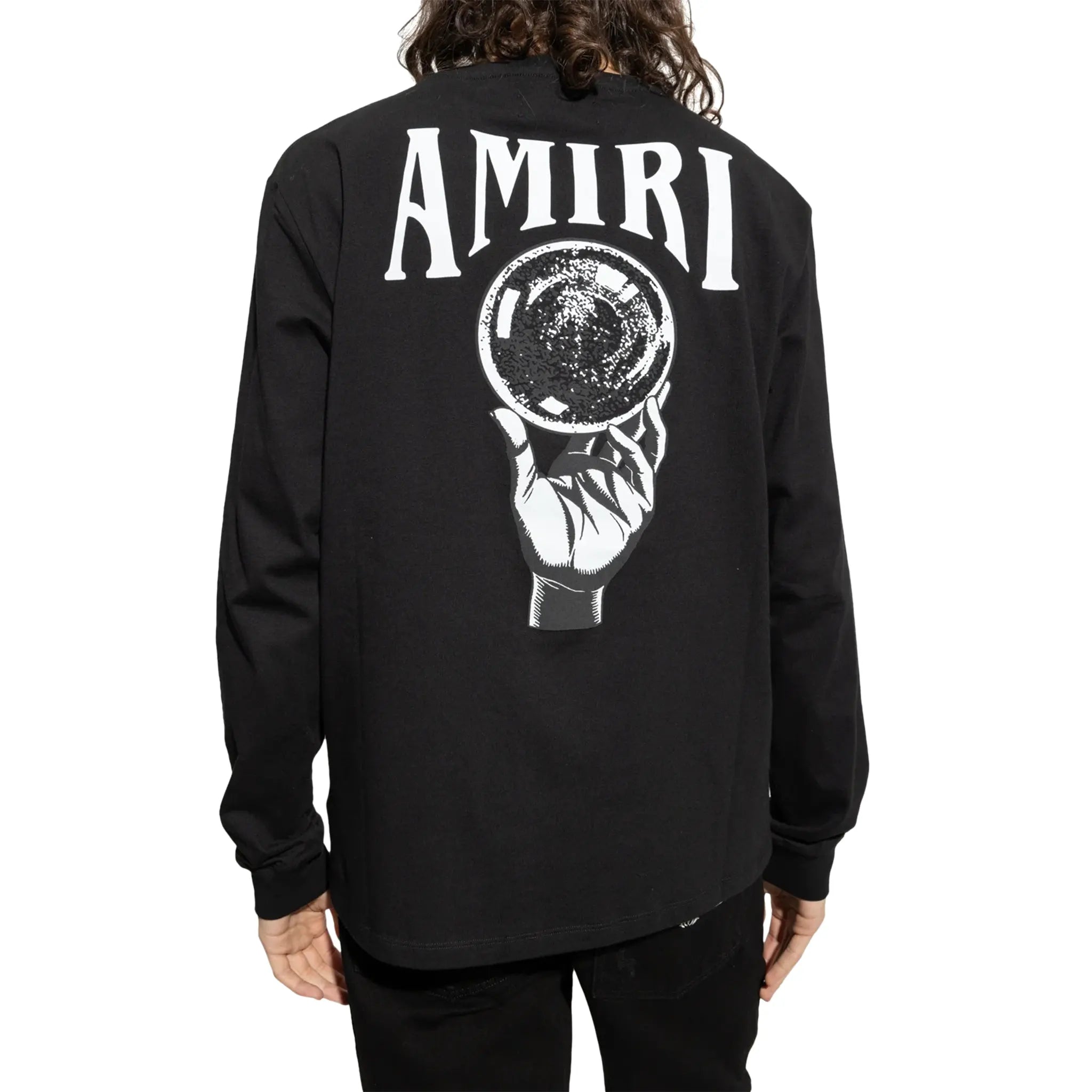 Amiri Long Sleeve Black T Shirt with Crystal Ball Design