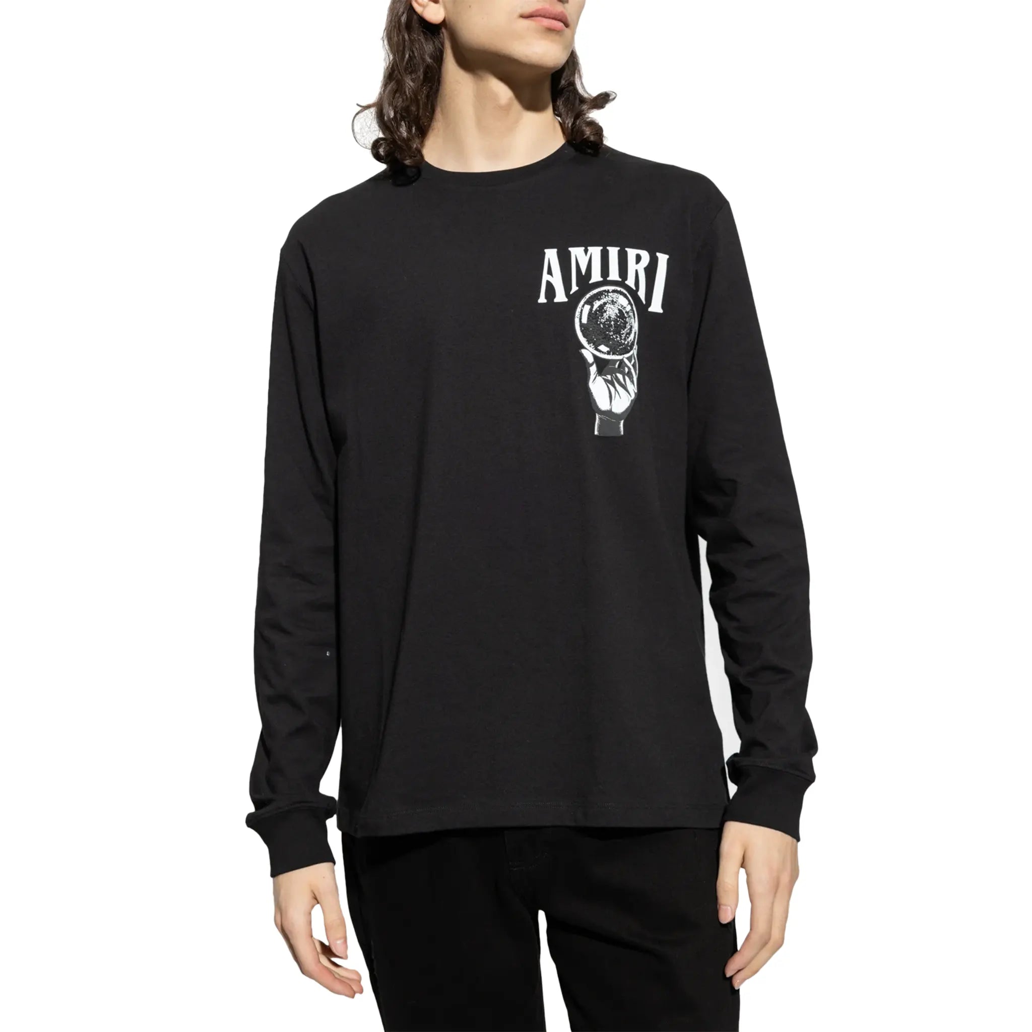 Amiri Long Sleeve Black T Shirt with Crystal Ball Design