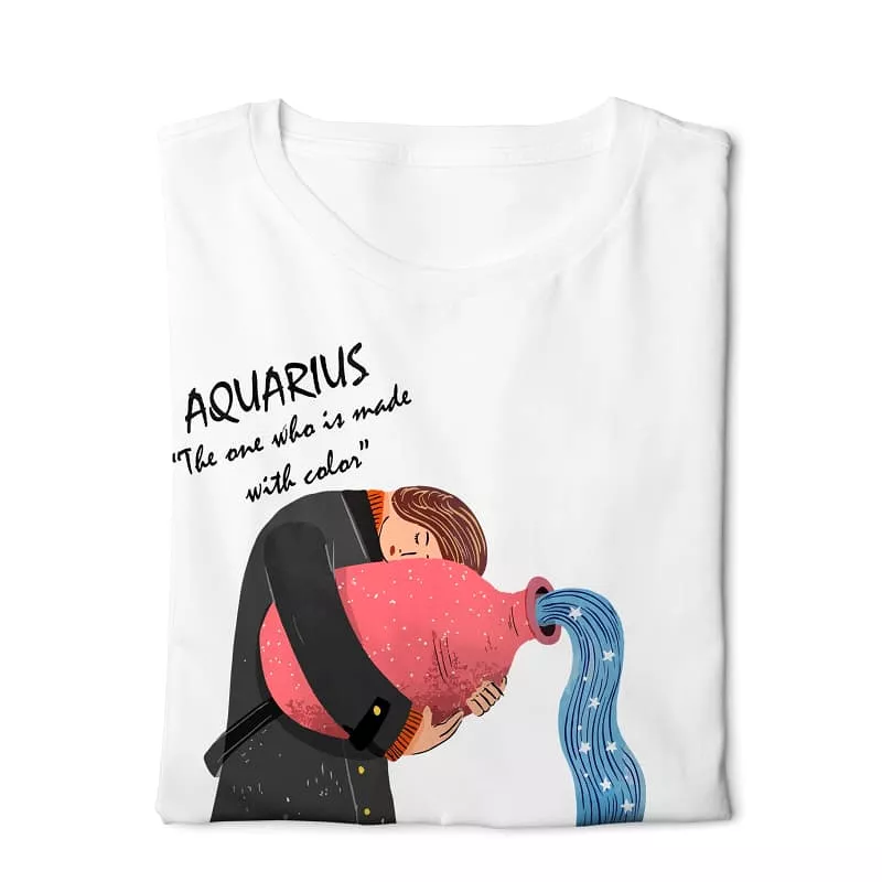 Aquarius Horoscope T-shirt - White Basic Digital Graphics