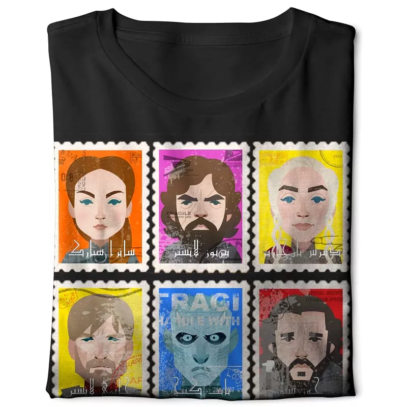 Arabic Game of Thrones Postage T-shirt Black with Digital Graphics