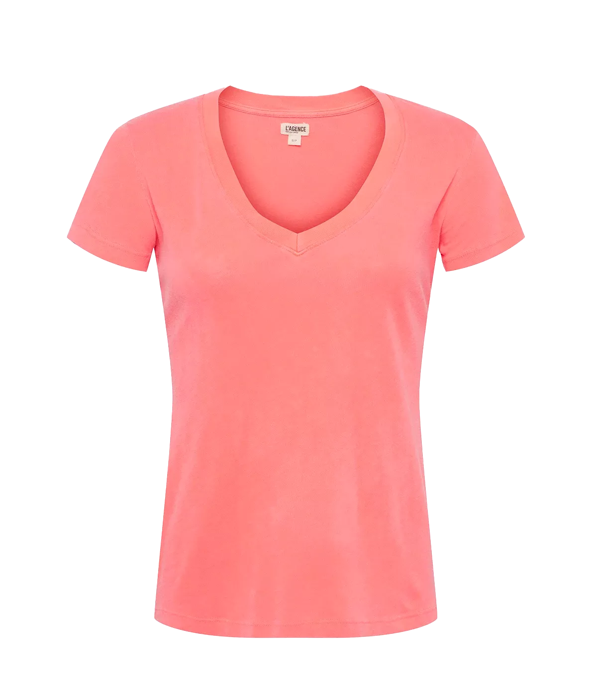 Becca V Neck T-Shirt - Neon Coral - Short Sleeve