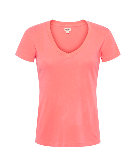 Becca V Neck T-Shirt - Neon Coral - Short Sleeve