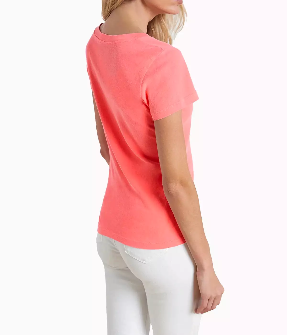 Becca V Neck T-Shirt - Neon Coral - Short Sleeve