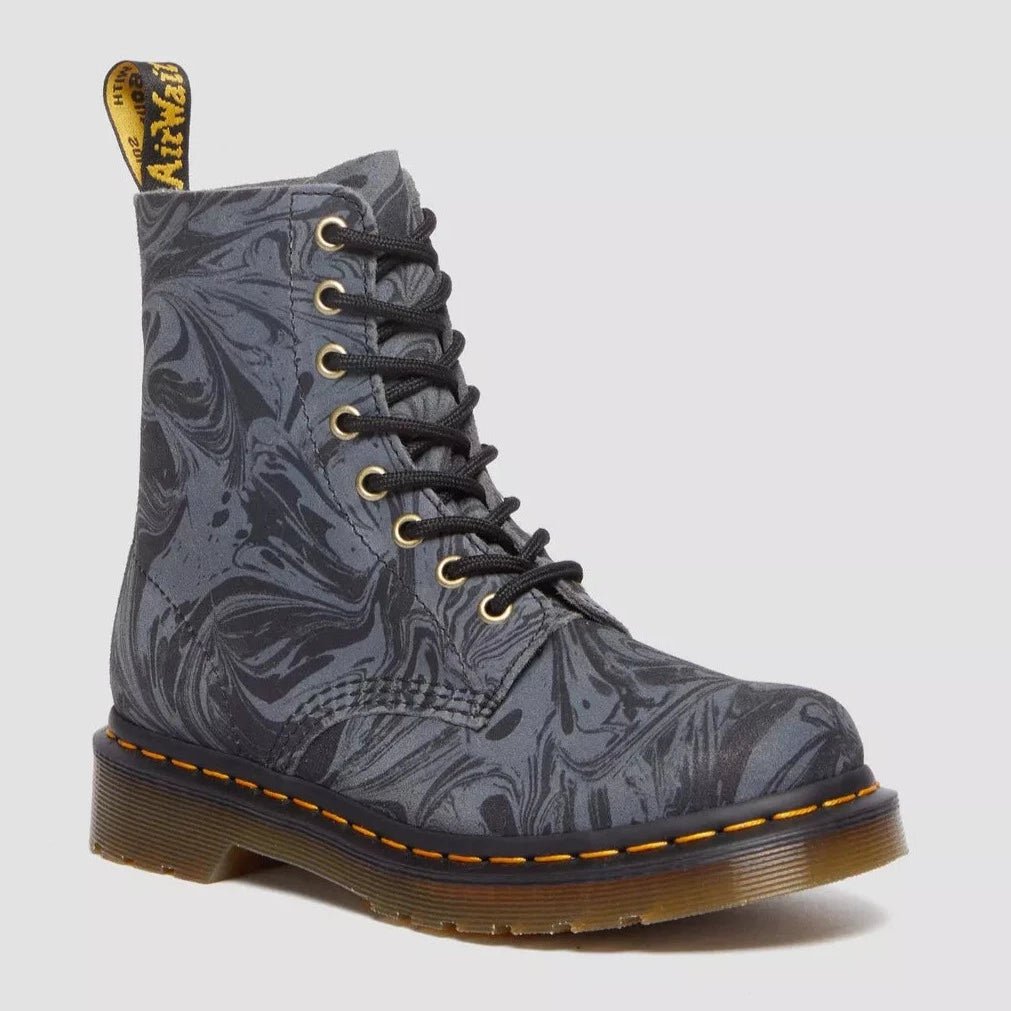 Black and Grey Marbled Suede Dr. Martens Women's 1460 Pascal