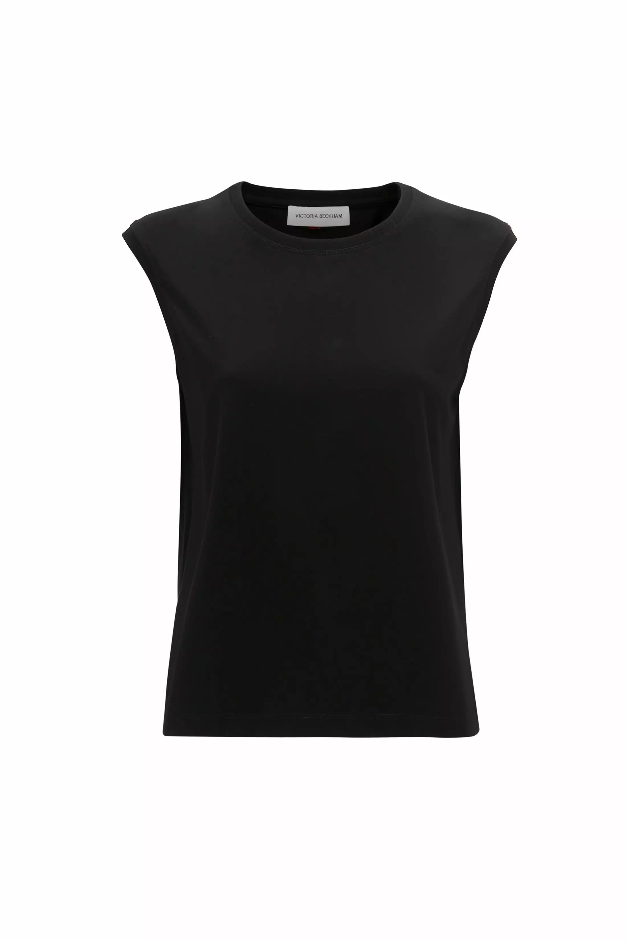 Black sleeveless shirt.