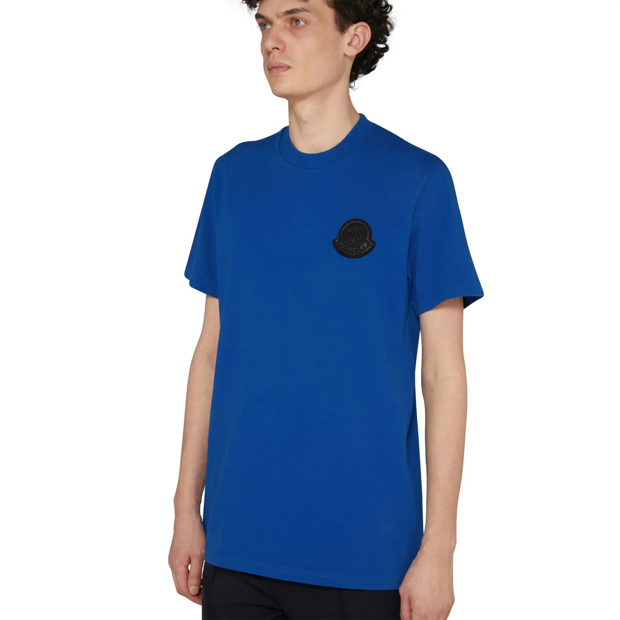 Blue Moncler SN44 Short Sleeve T-Shirt with Patched Logo