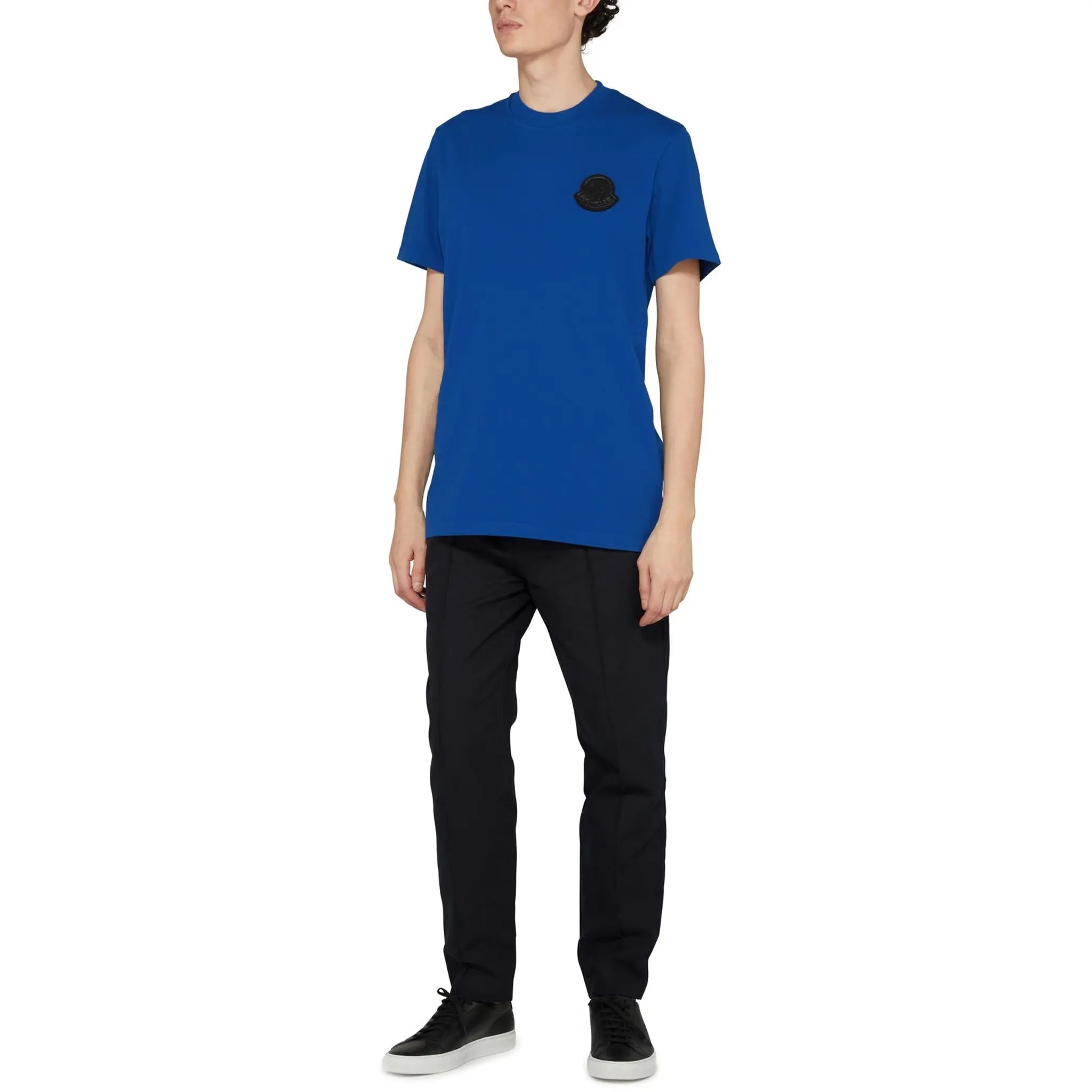 Blue Moncler SN44 Short Sleeve T-Shirt with Patched Logo