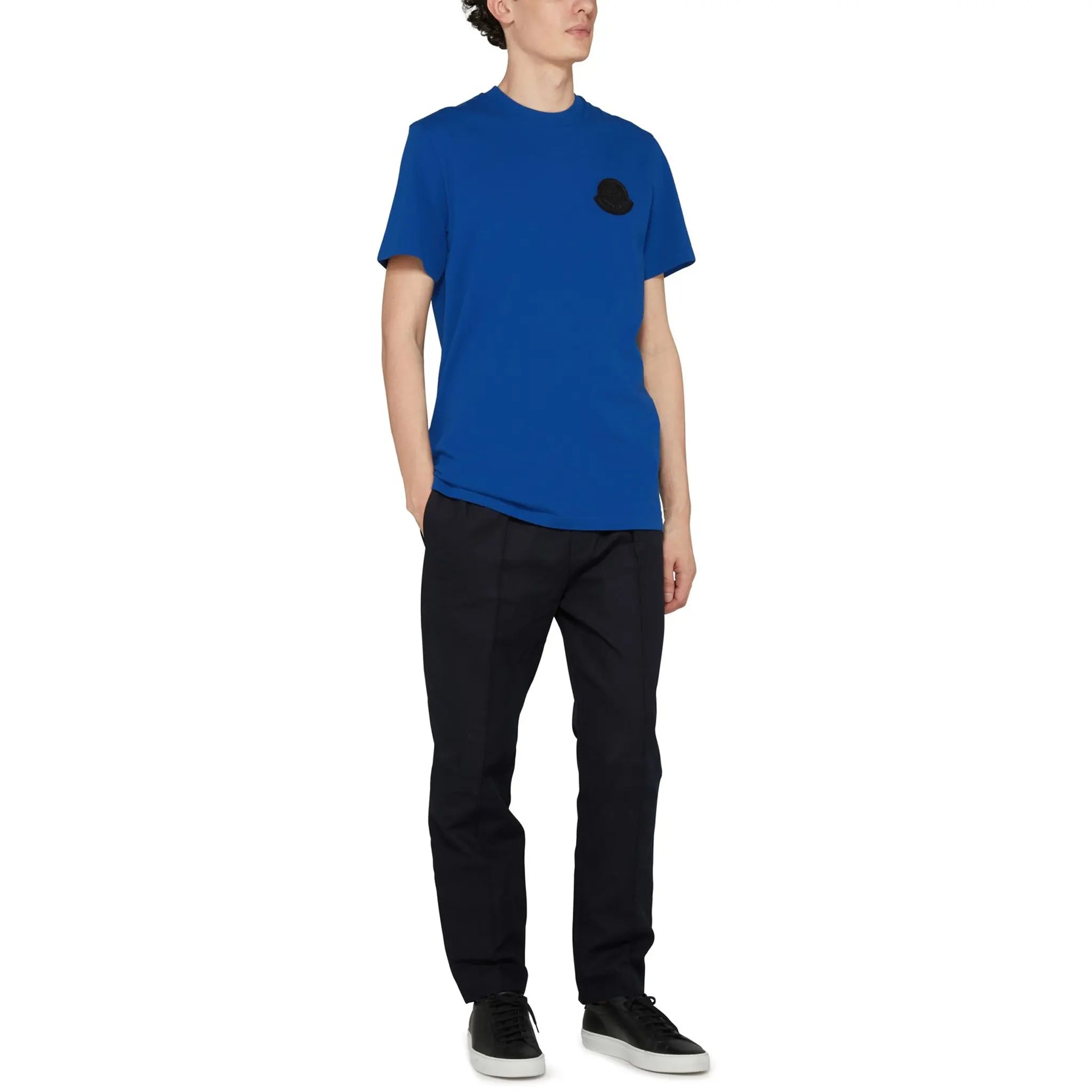 Blue Moncler SN44 Short Sleeve T-Shirt with Patched Logo