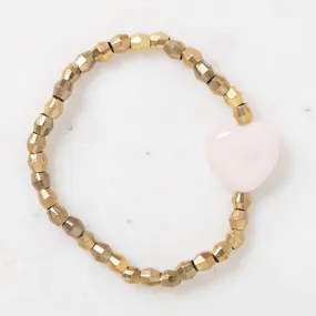 Brass Rose Quartz Heart Bloom Bracelet