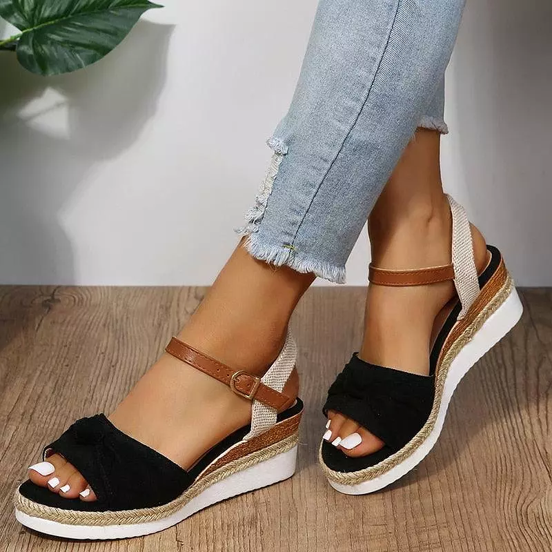 casual wedge sandals with knot detail