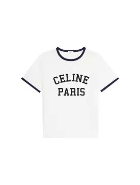 Celine Paris Cotton Jersey T-Shirt - Off-White/Navy Blue/Black.