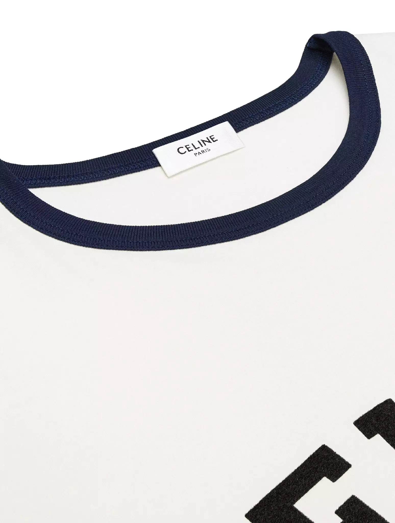 Celine Paris Cotton Jersey T-Shirt - Off-White/Navy Blue/Black.