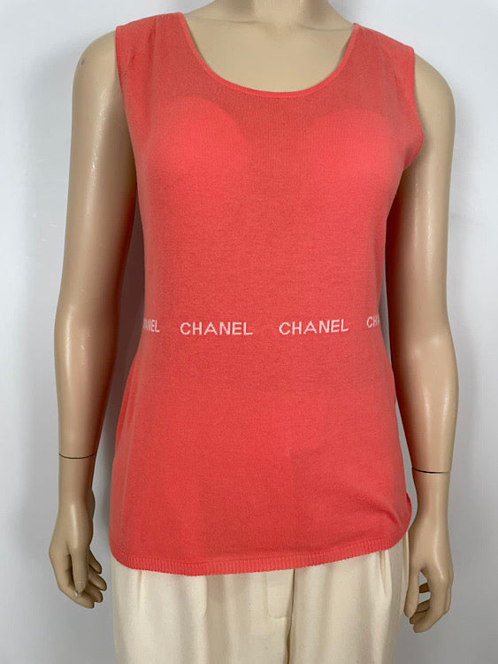 Chanel 04P, 2004 Spring Salmon/Orange Sleeveless Sweater, Size FR 42 US 8