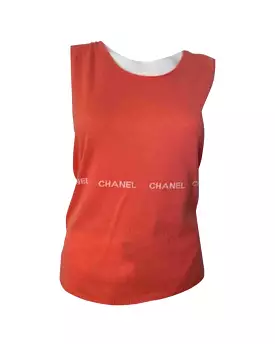 Chanel 04P, 2004 Spring Salmon/Orange Sleeveless Sweater, Size FR 42 US 8