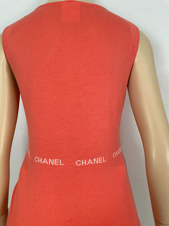 Chanel 04P, 2004 Spring Salmon/Orange Sleeveless Sweater, Size FR 42 US 8