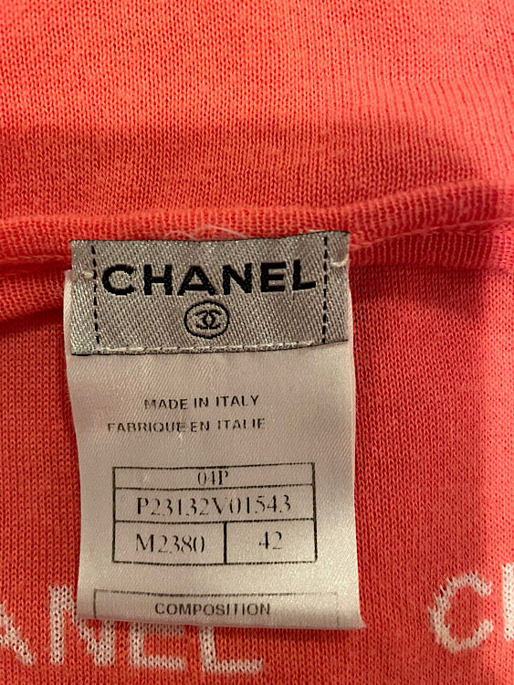 Chanel 04P, 2004 Spring Salmon/Orange Sleeveless Sweater, Size FR 42 US 8