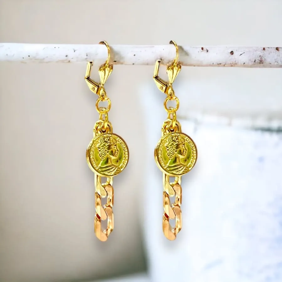 Coin link chain earrings 18k gold plated