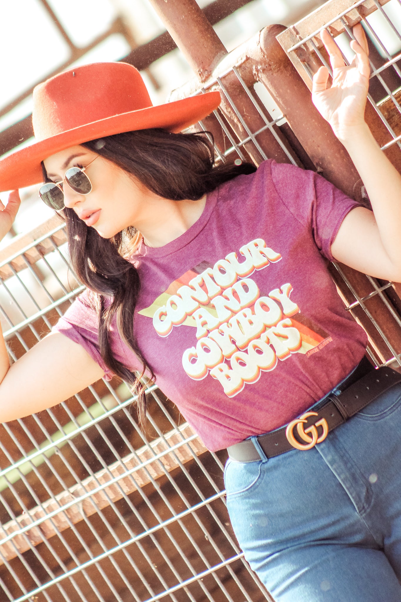 Contour and Cowboy Boots - Heather Maroon Shirt