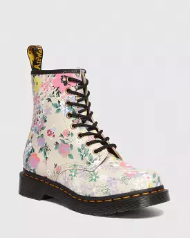 Doc Martens Women's 1460 Floral Mash Up Leather Lace Up Boots Parchment Beige Phantom Floral Shadow Backhand