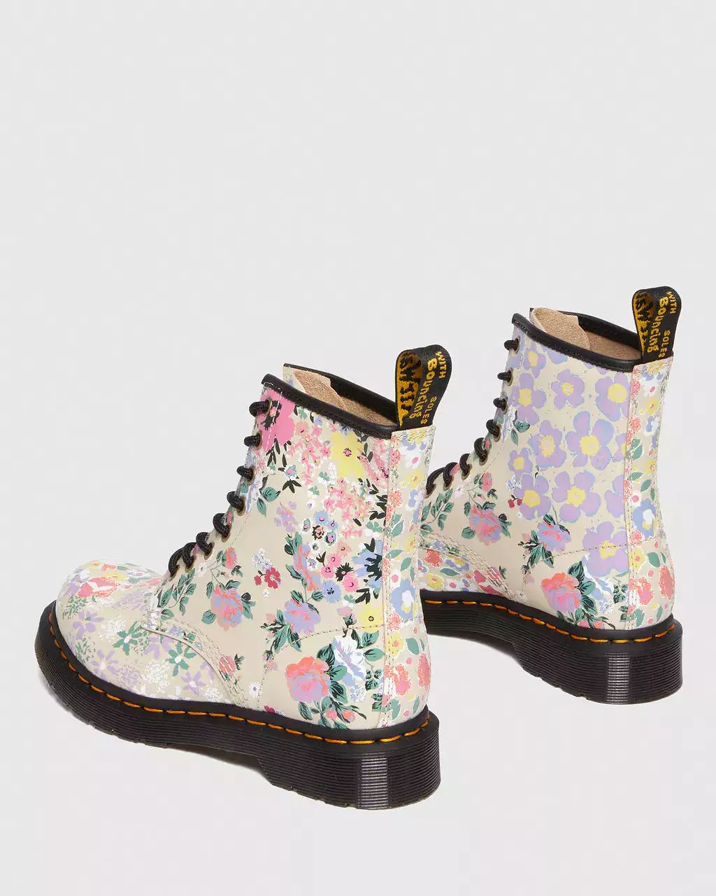 Doc Martens Women's 1460 Floral Mash Up Leather Lace Up Boots Parchment Beige Phantom Floral Shadow Backhand