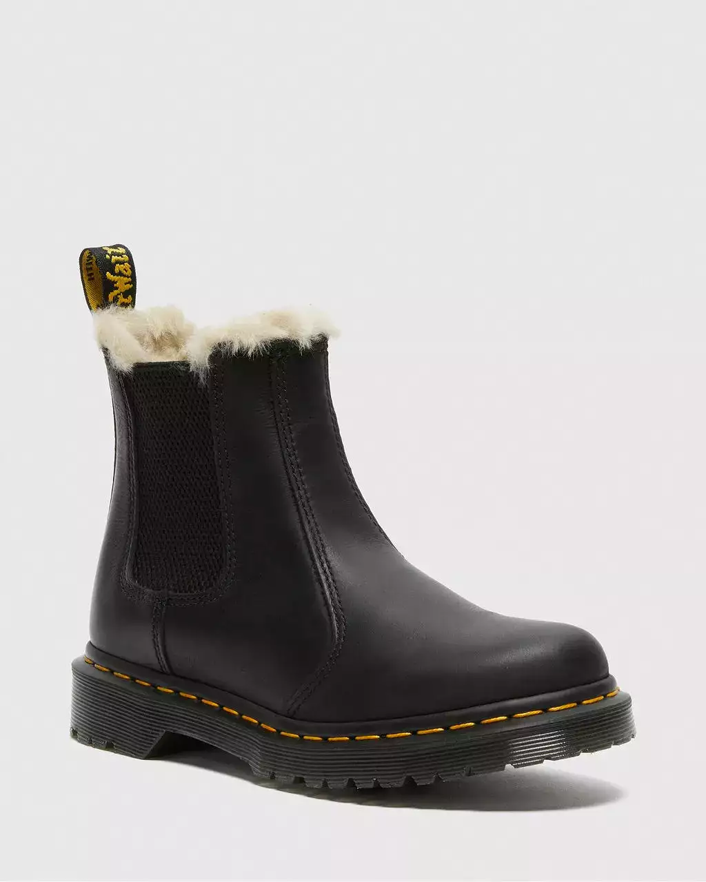 Doc Martens Women's 2976 Leonore Faux Fur Lined Black Burnished Wyoming Chelsea Boots