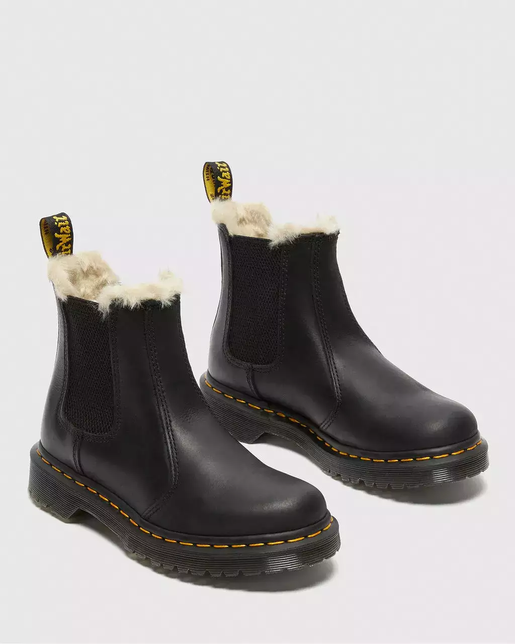 Doc Martens Women's 2976 Leonore Faux Fur Lined Black Burnished Wyoming Chelsea Boots