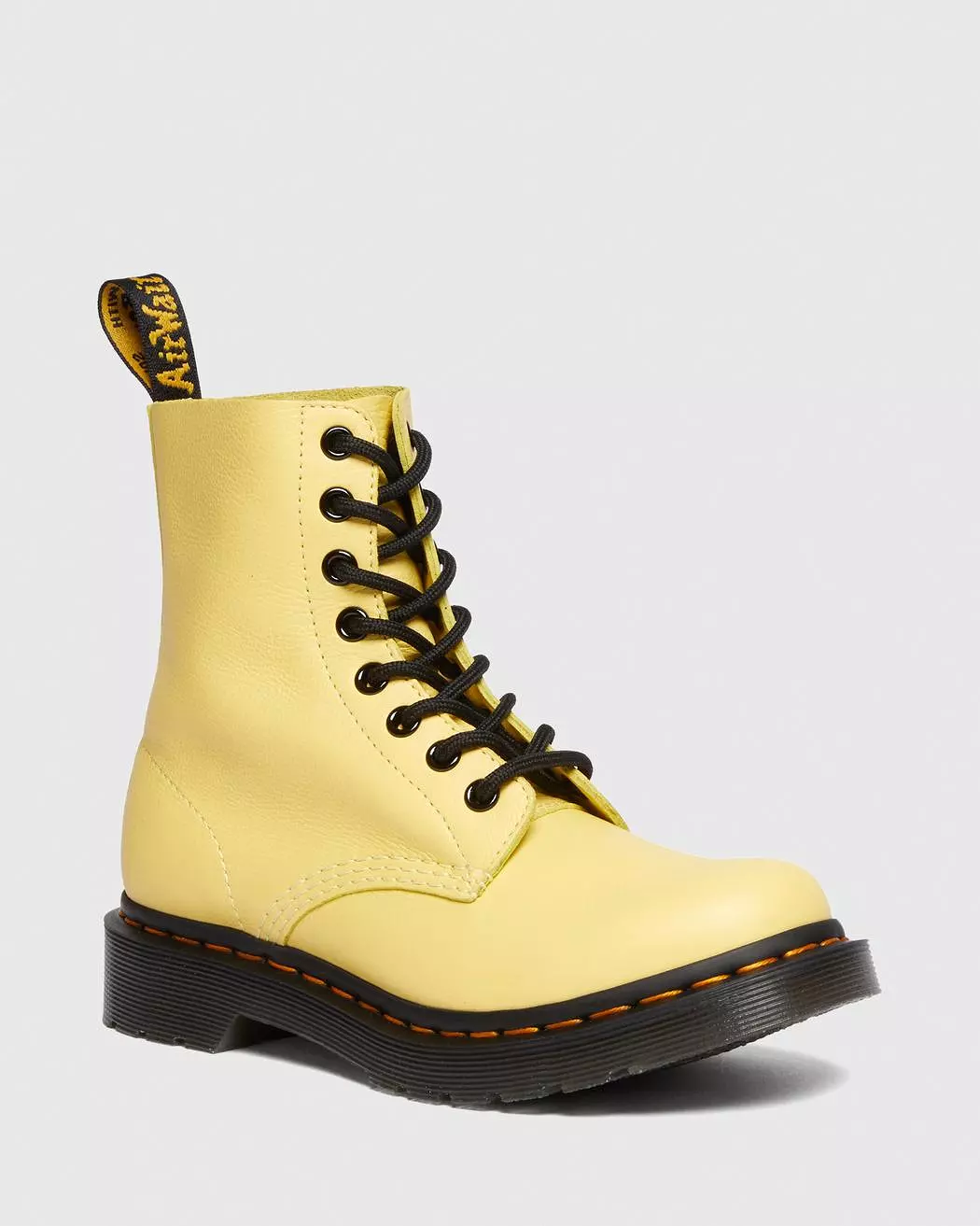 Dr Marten's Women's 1460 Pascal Black Eyelet Lace Up Boots - Lemon Yellow Virginia