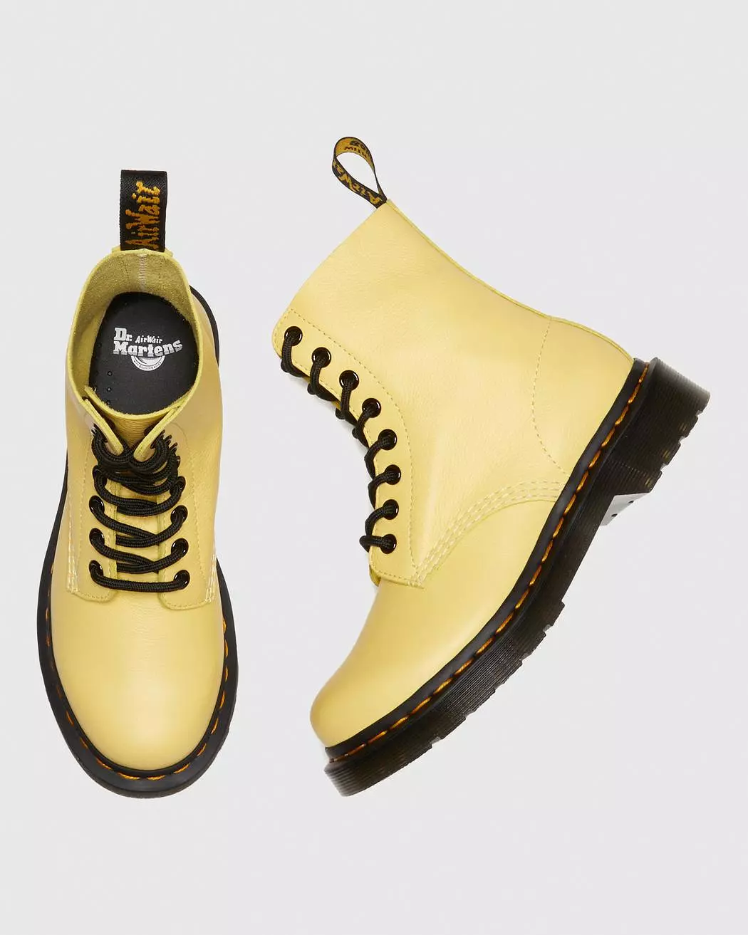 Dr Marten's Women's 1460 Pascal Black Eyelet Lace Up Boots - Lemon Yellow Virginia