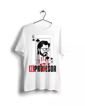 El Professor La Casa De Papel T-shirt - White with Digital Graphics