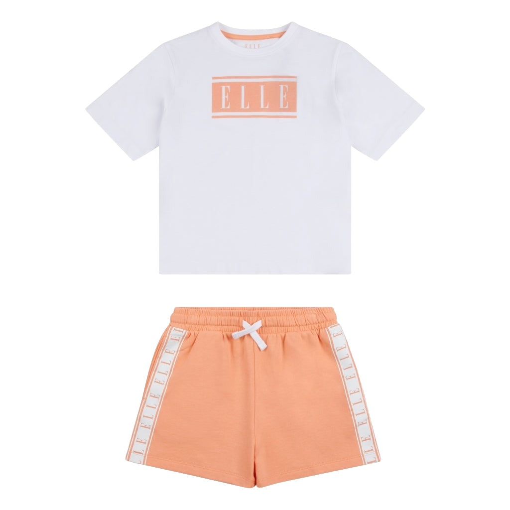 Elle Junior Stripe Logo Tee & Short Set.