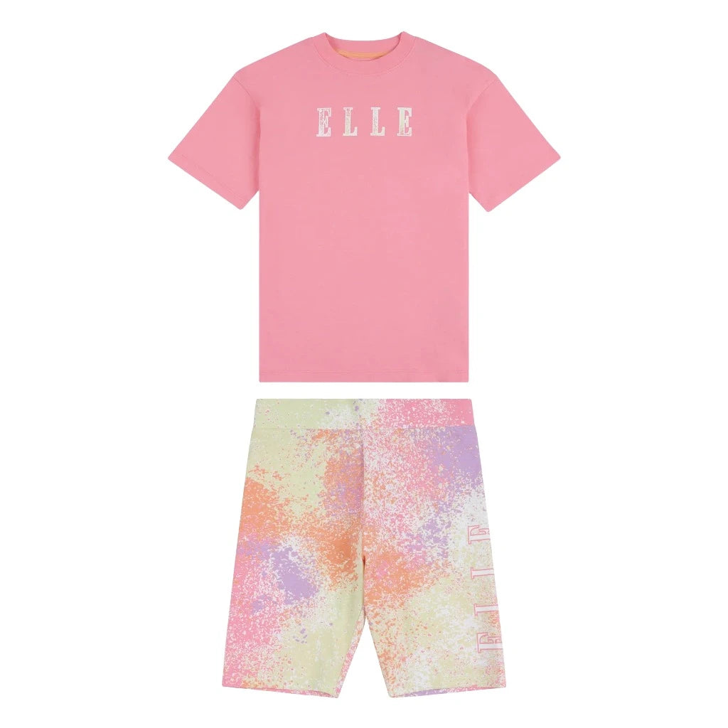 Elle Loose Fit Tee and AOP Cycling Short Set for Juniors