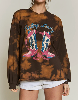 Feelin' Lucky Distressed Long Sleeve T-Shirt