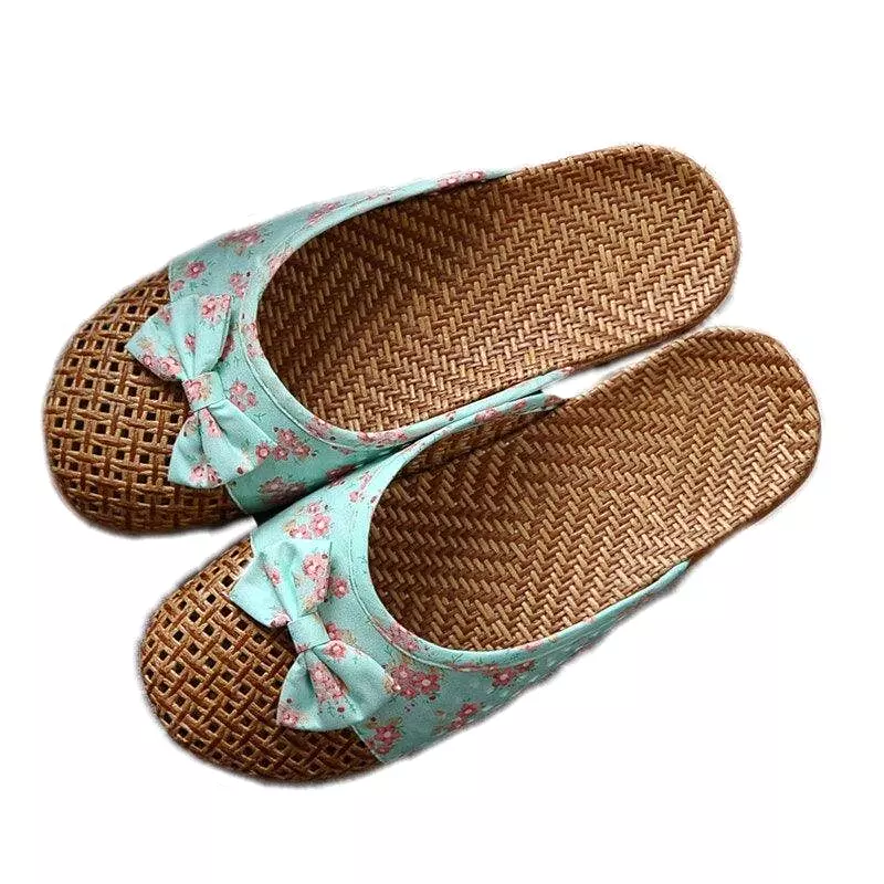 Flax Slip On Sandals with Floral Print