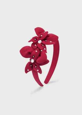 Floral headband for girls - Ruby red