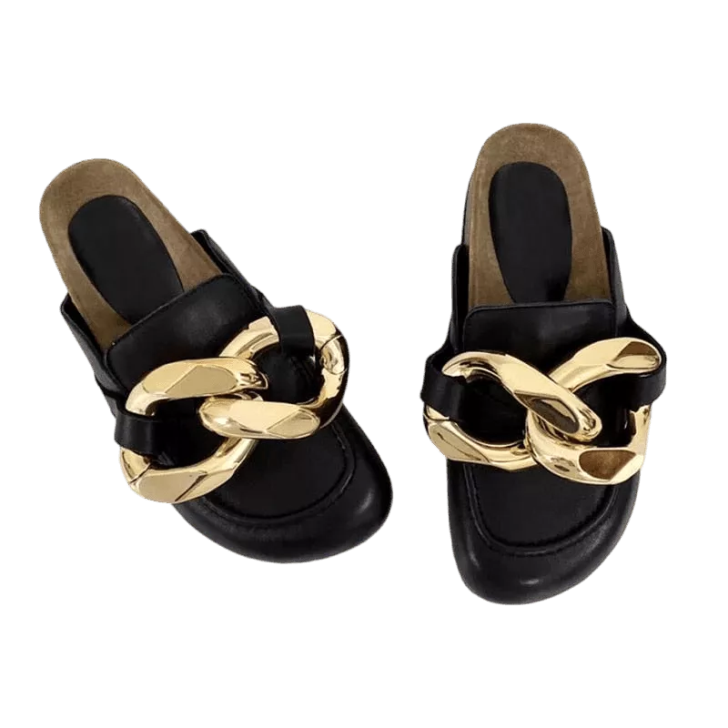 Gold Chain Slip On Sandals