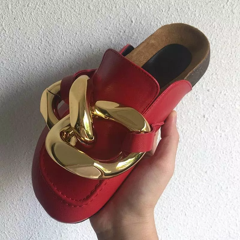 Gold Chain Slip On Sandals