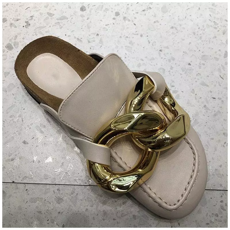 Gold Chain Slip On Sandals