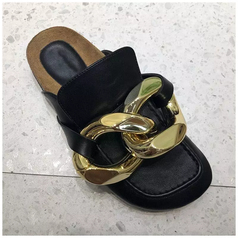 Gold Chain Slip On Sandals